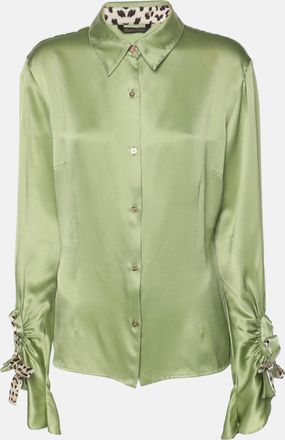Roberto Cavalli Green Satin Long Sleeve Top