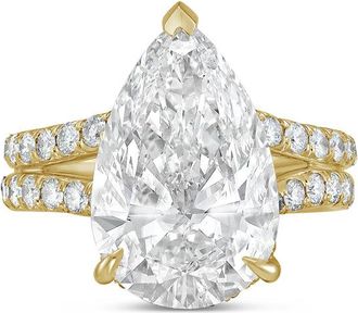Diana M. Jewels 14kt yellow gold 4ct lab grown pear diamond Micropav&eacute; Split Shank Ring