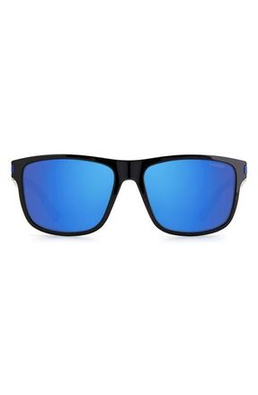 Polaroid 57mm Polarized Rectangular Sunglasses in Black Blue/blue Mirror Polar at Nordstrom