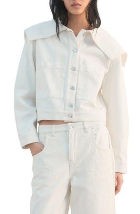 Mango Denim Jacket with Lapels in Off White at Nordstrom, Size X-Small