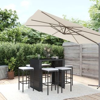 vidaXL Mesa Y Taburetes Altos Jard&iacute;n Y Cojines 7 Pzas Rat&aacute;n Pe Negro Vidaxl