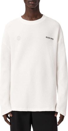 AllSaints Emblem Logo Waffle Stitch Graphic Sweatshirt in Cottage White at Nordstrom, Size Xx-Large