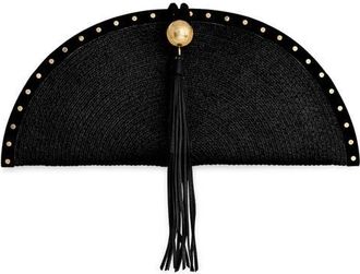 Rebecca Minkoff Half Moon Studded Straw Clutch in Black at Nordstrom