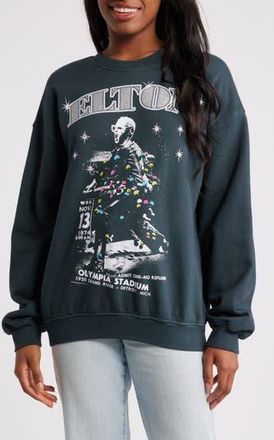 Daydreamer Elton John Olympia Cotton Graphic Sweatshirt in Vintage Black at Nordstrom Rack, Size Medium