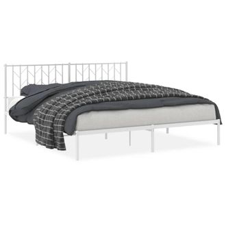 Berkfield Home Metal Bed Frame without Mattress with Headboard White 183x213cm | Size: 183x213 cm