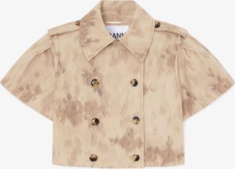 Ganni Warm Sand Jacket in Printed Cotton - Size 34 Organic