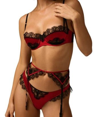 Kiki De Montparnasse Lace Inset Bra in Red at Nordstrom, Size 32C
