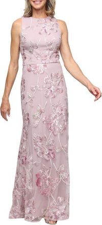 Alex Evenings Sequin Embroidered Mesh Column Gown in Blush at Nordstrom, Size 16