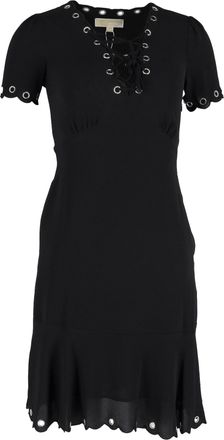 Michael Kors jurk met oogjes en vetersluiting, geschulpte rand, in zwart polyester