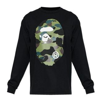 A Bathing Ape Long Sleeve Tops, male, Black, Size: XL Logo T-Shirt