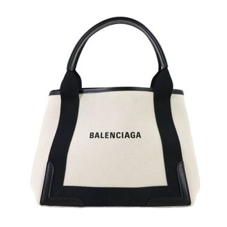 Balenciaga Black White Canvas Leather Handbag Tote Bag (Pre-Owned)