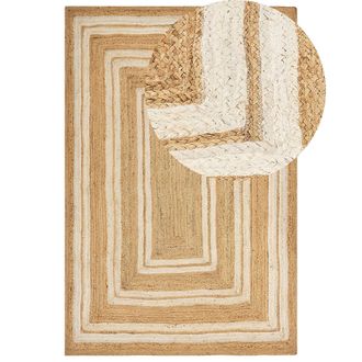Beliani Alfombra De Yute Natural Con Patr&oacute;n Geom&eacute;trico Beige 200 X 300 Cm Elmali
