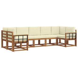 vidaXL Conjunto De Sof&aacute;s De Exterior Con Coj&iacute;n 7 Pcs Natural Y Crema Vidaxl