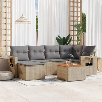 vidaXL Juego De Sof&aacute;s Jard&iacute;n Con Cojines Beige Mezcla 7 Pzas Rat&aacute;n Pe Vidaxl
