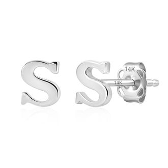 MAX + STONE 14k Yellow or White Gold Small Script Initial Letter Stud Earrings