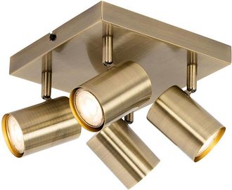 QAZQA Moderno Plaf&oacute;n Moderno De Bronce Con 4 Luces Ajustables Rectangulares - Jeana Acero Cuadrada Adecuado Para Led Max. 4 X 7 Watt - Qazqa