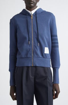Thom Browne 4-Bar French Terry Full Zip Hoodie in Navy at Nordstrom, Size 0 Us