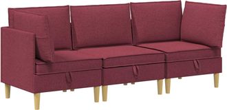 vidaXL Juego De Sof&aacute; Modular Con Almacenamiento 3 Uds. Rojo Vino Tela Vidaxl