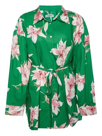 Valentino Garavani floral-print dress - women - Cotton - L - Green