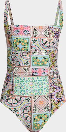 Johnny Was Marilyn Lanthe Print Ruched One-Piece Swimsuit