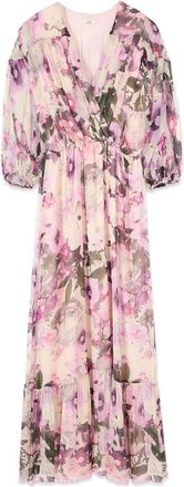 Oltre Lange Jurk in Gedrukte Gemengde Zijden Voile - Dames - Maxi kleedjes - Roze - L - Kleedjes