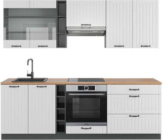 Vicco Mueble De Cocina Fame-line, Casa De Campo Blanca/antracita, 235 Cm, Et Roble