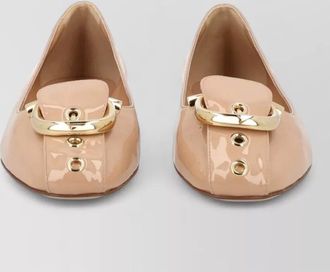 Ferragamo loafers patent finish gold tone buckle