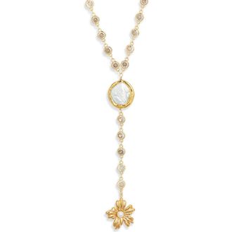 Vidakush Hibiscus Freshwater Pearl Y-Necklace in Gold at Nordstrom, Size 16