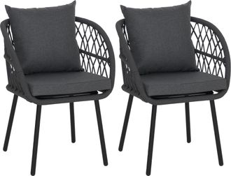 Hhg [nunca Usado] Juego De 2 Sillas De Jard&iacute;n Hhg-393, Sillones De Jard&iacute;n Con Reposabrazos, Estructura De Aluminio Con Trenzado De Cuerda Rope, Estructura
