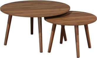Sweeek Mesas nido vintage redondas con efecto madera, set de 2, decoraci&oacute;n en
