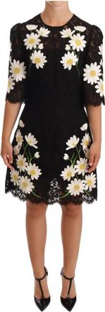 Dolce & Gabbana Zwarte Bloemenkanten Daisy A-Lijn Jurk - Dames - Feestkleedjes - Zwart - 2XS - Kleedjes
