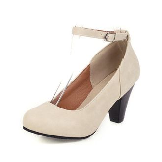 Generic Womens Retro Block Heel Mary Jane Shoes - Platform Ankle Strap Pumps Round-Toe Faux Suede Daily Wear Heels,Beige,7.5 UK