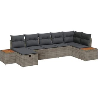 vidaXL Garden Sofa Set with Pillow 7 pcs Grey Poly rattan vidaXL