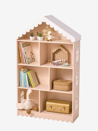 Vertbaudet 2-in-1 Regal in Haus-Form / grosses Puppenhaus FESTON Kinderzimmer rosa