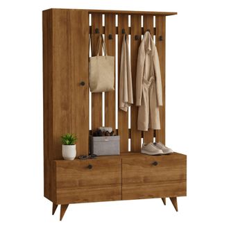 Dmora Mueble De Entrada Cairate, Perchero, 6 Estantes, Puerta Abatible, Batiente, 112x35x170h Cm Marr&oacute;n Nogal