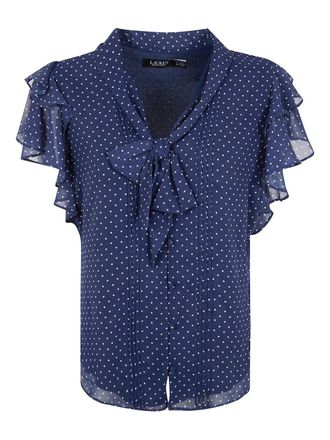 Lauren Ralph Lauren Georgette polka dot ruffled blouse - women - Polyester - S - Blue