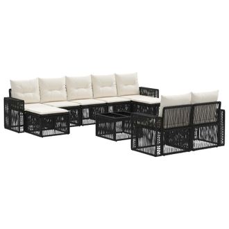 vidaXL Conjunto De Sof&aacute;s De Jard&iacute;n 10 Pcs Negro Y Blanco Crema Vidaxl