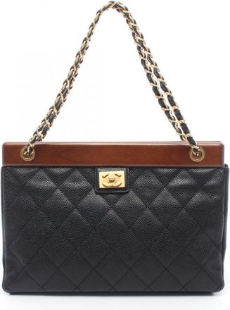 Chanel Black Brown Grained Calfskin Handbag Tote Bag (Pre-Owned)