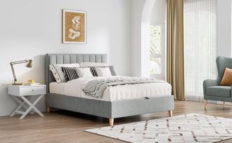 Bedmaster Rhodes Velvet Ottoman Bed & Super Ortho Orthopaedic Mattress in Light Grey | Size: Double