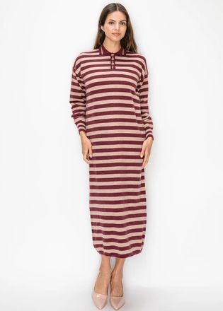 YAL New York Long Sleeve Striped Knit Midi Dress with Collar