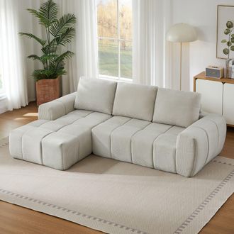 STILVORA Divano Modulare 4 Posti In Velluto A Coste Con Chaise Longue Destra E Cuscini, Senza Montaggio, Beige
