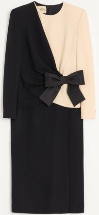 Valentino Abito Midi In Wool Crepe Donna NERO/BETULLA 38