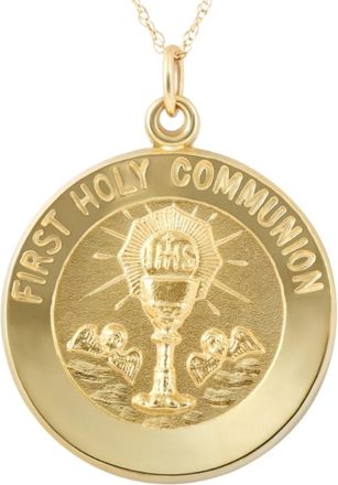 Pompeii3 14k Yellow Gold First Holy Communion Medal Pendant 1 Tall 4 Grams
