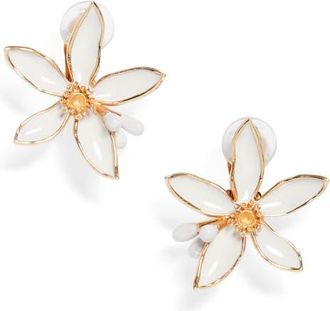 Oscar De La Renta Small Orange Blossom Stud Earrings in White at Nordstrom