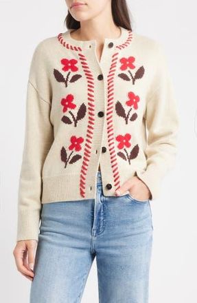 Rails Mavie Intarsia Floral Cardigan in Carmine Floral at Nordstrom Rack, Size X-Large
