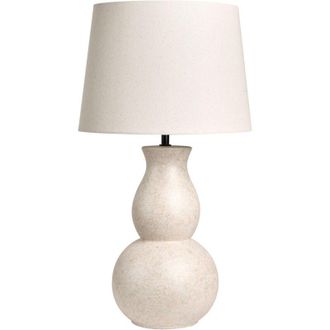 Beliani Table Lamp Light Beige Ceramic Base Linen Shade Drum Painted Scandinavian Style Living Room Bedroom CHARGES