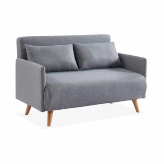 Sweeek Sof&aacute; cama con patas de madera de 2 plazas, gris claro