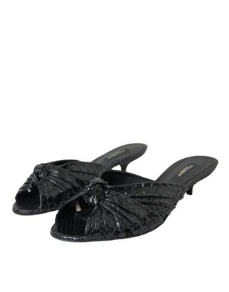 Dolce & Gabbana Womens Black Exotic Leather Heels Slides Shoes Python