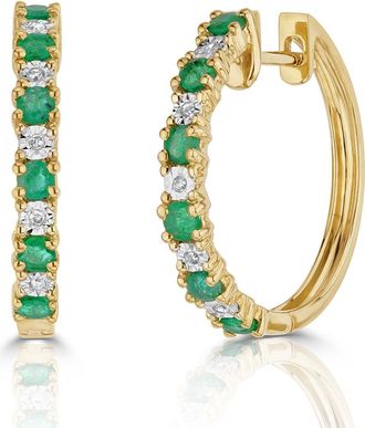 The Diamond Store Stellato Emerald 0.63ct And Diamond 9K Gold Earrings