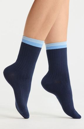 Nordstrom Tipped Wide Rib Dress Socks in Navy Peacoat at Nordstrom, Size 9